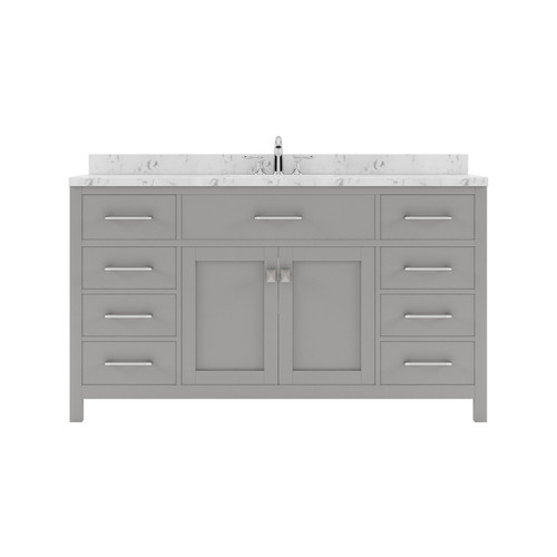 Virtu USA - Caroline 60" Single Bath Vanity in Gray with Cultured Marble Quartz Top and Square Sink - MS-2060-CMSQ-GR-NM