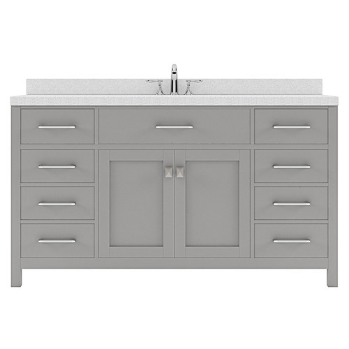 Virtu USA - Caroline 60" Single Bath Vanity in Gray with White Quartz Top and Square Sink - MS-2060-DWQSQ-GR-NM