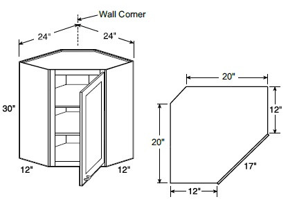 Ideal Cabinetry Lenox Valley Gray Angled Cabinet - WA2430-LVG