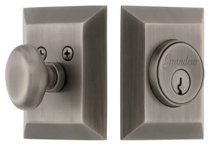 Grandeur Hardware - Fifth Avenue Square Single Cylinder Deadbolt in Antique Pewter - FSQSGL - 869141