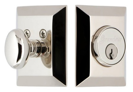 Grandeur Hardware - Fifth Avenue Square Single Cylinder Deadbolt in Polished Nickel - FSQSGL - 869149