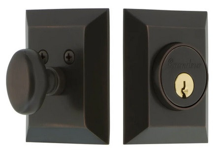 Grandeur Hardware - Fifth Avenue Square Single Cylinder Deadbolt in Timeless Bronze - FSQSGL - 869151