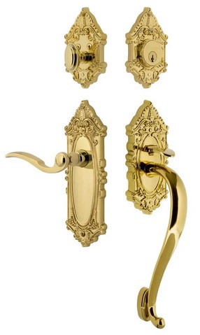 Grandeur Hardware - Grande Victorian Plate S Grip Entry Set Bellagio Lever Knob in Lifetime Brass - GVCSGRBEL - 825440