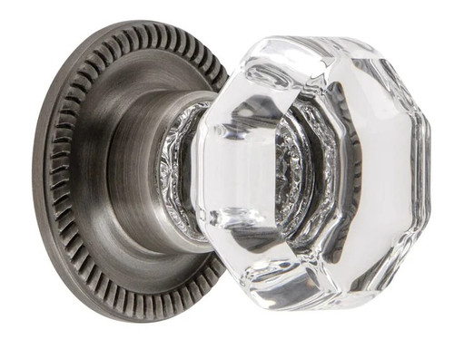 Grandeur Hardware -  Chambord Crystal 1-3/8" Cabinet Knob with Newport Rosette in Antique Pewter - CKBNEWCHM - 603388
