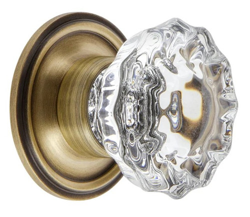 Grandeur Hardware -  Versailles Crystal 1-3/8" Cabinet Knob with Georgetown Rosette in Vintage Brass - CKBGEOVER - 603405