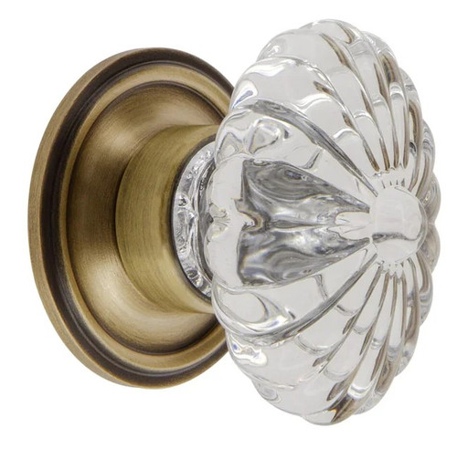 Grandeur Hardware -  Burgundy Crystal 1-3/4" Cabinet Knob with Georgetown Rosette in Vintage Brass - CKBGEOBUR - 603423