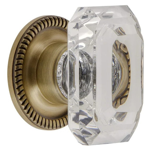 Grandeur Hardware -  Baguette Clear Crystal 1-3/4" Cabinet Knob with Newport Rosette in Vintage Brass - CKBNEWBCC45 - 808511