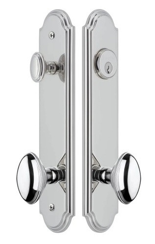 Grandeur Hardware - Arc Tall Plate Complete Entry Set with Eden Prairie Knob in Bright Chrome - ARTEXTEPK - 839539