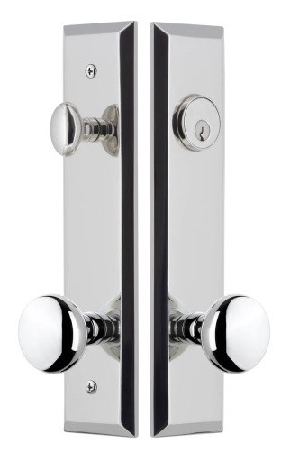 Grandeur Hardware - Fifth Avenue Tall Plate Complete Entry Set with Fifth Avenue Knob in Bright Chrome - FTPEXTFAV - 840721