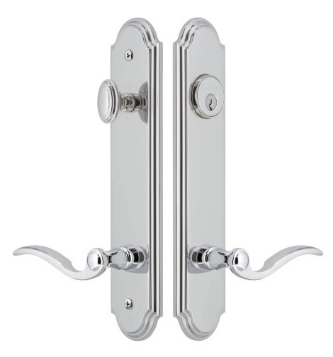 Grandeur Hardware - Arc Tall Plate Complete Entry Set with Bellagio Lever in Bright Chrome - ATPEXTBEL - 841010
