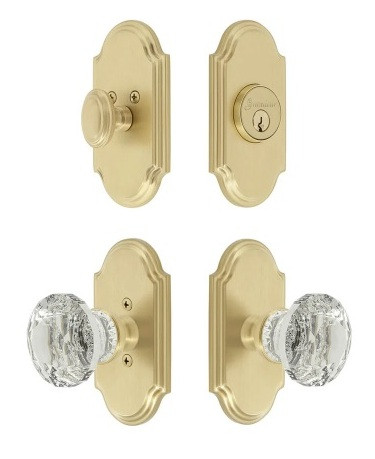 Grandeur Hardware - Arc Short Plate Entry Set with Brilliant Crystal Knob in Satin Brass - ASPEXTBCK - 878639