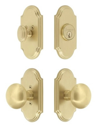 Grandeur Hardware - Arc Short Plate Entry Set with Fifth Avenue Knob in Satin Brass - ASPEXTFVK - 878670