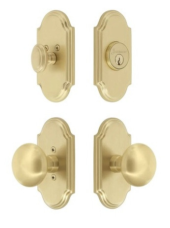 Grandeur Hardware - Arc Short Plate Entry Set with Fifth Avenue Knob in Satin Brass - ASPEXTFVK - 878671