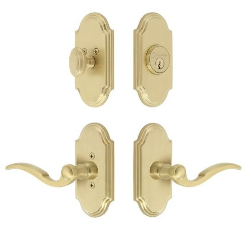 Grandeur Hardware - Arc Short Plate Entry Set with Bellagio Lever in Satin Brass - ASPEXTBEL - 878691