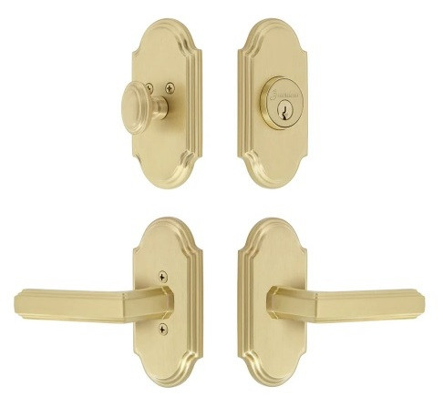 Grandeur Hardware - Arc Short Plate Entry Set with Carre Lever in Satin Brass - ASPEXTCAL - 878695