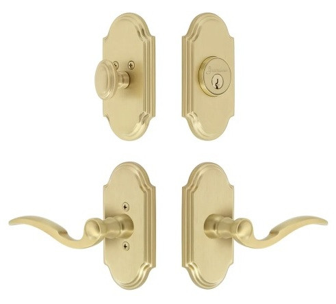 Grandeur Hardware - Arc Short Plate Entry Set with Bellagio Lever in Satin Brass - ASPEXTBEL - 878711
