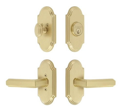 Grandeur Hardware - Arc Short Plate Entry Set with Carre Lever in Satin Brass - ASPEXTCAL - 878714