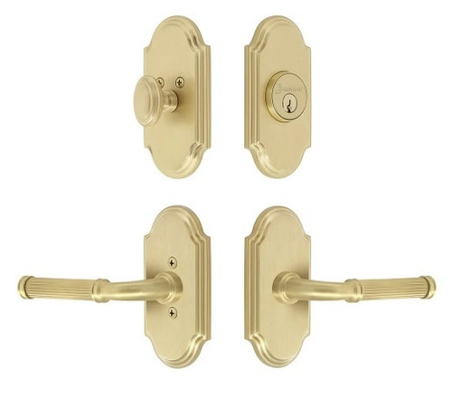 Grandeur Hardware - Arc Short Plate Entry Set with Soleil Lever in Satin Brass - ASPEXTSOL - 878726