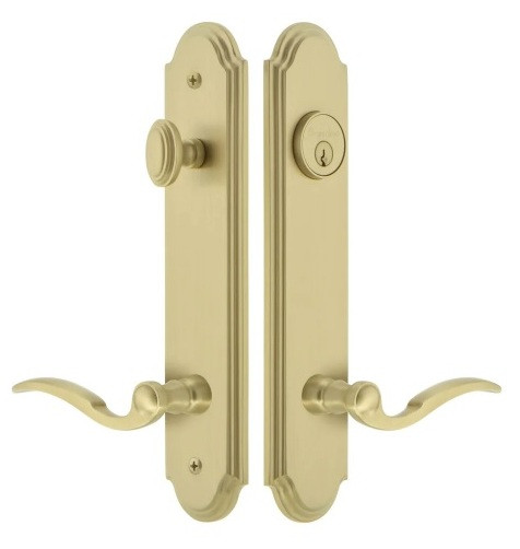 Grandeur Hardware - Arc Tall Plate Complete Entry Set with Bellagio Lever in Satin Brass - ATPEXTBEL - 878886