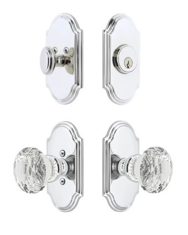 Grandeur Hardware - Arc Short Plate Entry Set with Brilliant Crystal Knob in Bright Chrome - ASPEXTBCK - 883044