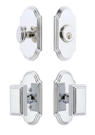Grandeur Hardware - Arc Short Plate Entry Set with Carre Knob in Bright Chrome - ASPEXTCAK - 883053