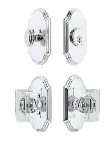 Grandeur Hardware - Arc Short Plate Entry Set with Carre Crystal Knob in Bright Chrome - ASPEXTCCK - 883056