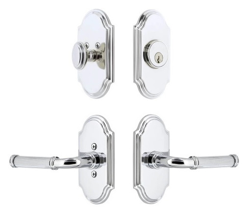 Grandeur Hardware - Arc Short Plate Entry Set with Soleil Lever in Bright Chrome - ASPEXTSOL - 883133