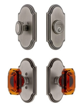 Grandeur Hardware - Arc Short Plate Entry Set with Baguette Amber Crystal Knob in Antique Pewter - ASPEXTBAC - 885162