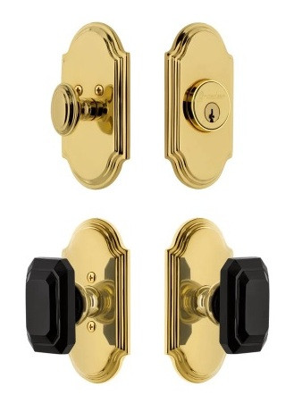 Grandeur Hardware - Arc Short Plate Entry Set with Baguette Black Crystal Knob in Lifetime Brass - ASPEXTBBC - 885193
