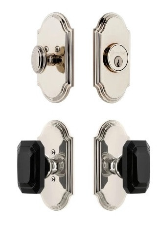 Grandeur Hardware - Arc Short Plate Entry Set with Baguette Black Crystal Knob in Polished Nickel - ASPEXTBBC - 885194