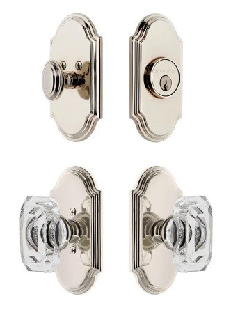 Grandeur Hardware - Arc Short Plate Entry Set with Baguette Clear Crystal Knob in Polished Nickel - ASPEXTBCC - 885212