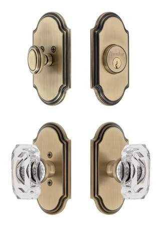 Grandeur Hardware - Arc Short Plate Entry Set with Baguette Clear Crystal Knob in Vintage Brass - ASPEXTBCC - 885215