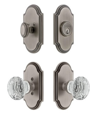 Grandeur Hardware - Arc Short Plate Entry Set with Brilliant Crystal Knob in Antique Pewter - ASPEXTBCK - 885234