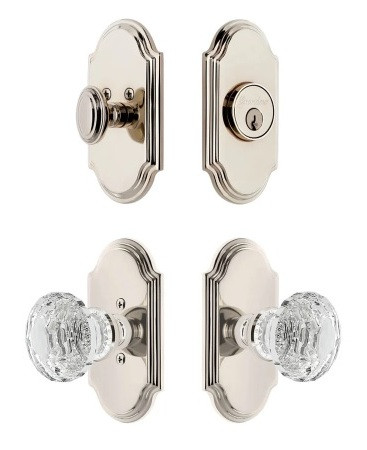 Grandeur Hardware - Arc Short Plate Entry Set with Brilliant Crystal Knob in Polished Nickel - ASPEXTBCK - 885236