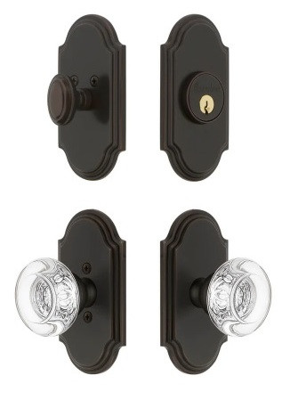 Grandeur Hardware - Arc Short Plate Entry Set with Bordeaux Crystal Knob in Timeless Bronze - ASPEXTBCK - 885262