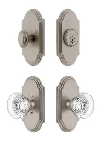 Grandeur Hardware - Arc Short Plate Entry Set with Bordeaux Crystal Knob in Satin Nickel - ASPEXTBCK - 885267