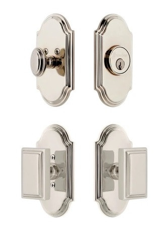 Grandeur Hardware - Arc Short Plate Entry Set with Carre Knob in Polished Nickel - ASPEXTCAK - 885284