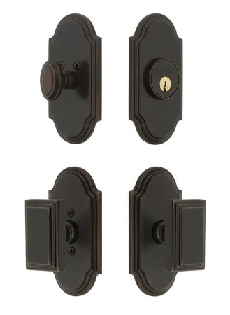 Grandeur Hardware - Arc Short Plate Entry Set with Carre Knob in Timeless Bronze - ASPEXTCAK - 885292