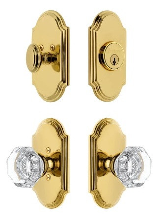 Grandeur Hardware - Arc Short Plate Entry Set with Chambord Crystal Knob in Lifetime Brass - ASPEXTCCK - 885331