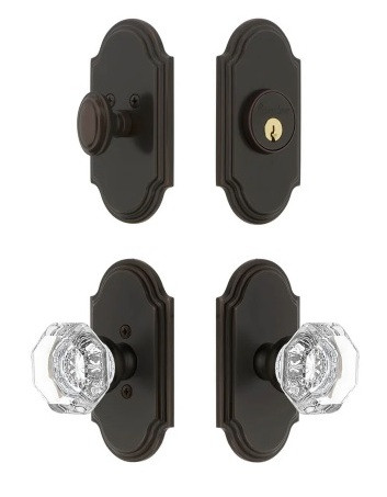 Grandeur Hardware - Arc Short Plate Entry Set with Chambord Crystal Knob in Timeless Bronze - ASPEXTCCK - 885334
