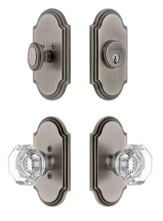 Grandeur Hardware - Arc Short Plate Entry Set with Chambord Crystal Knob in Antique Pewter - ASPEXTCCK - 885336