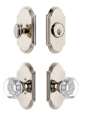 Grandeur Hardware - Arc Short Plate Entry Set with Chambord Crystal Knob in Polished Nickel - ASPEXTCCK - 885338