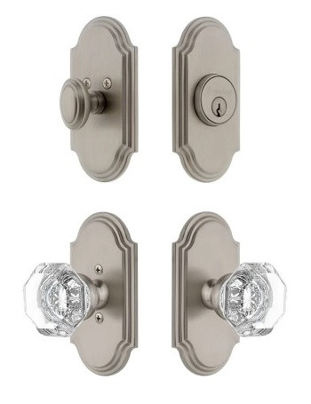 Grandeur Hardware - Arc Short Plate Entry Set with Chambord Crystal Knob in Satin Nickel - ASPEXTCCK - 885339