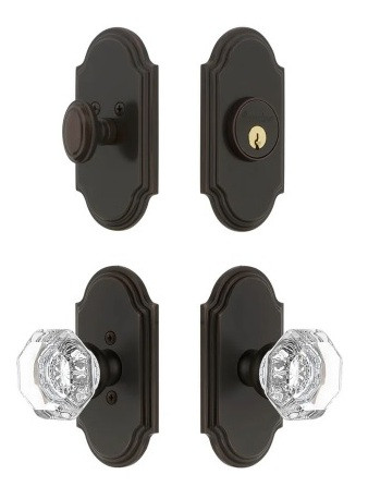 Grandeur Hardware - Arc Short Plate Entry Set with Chambord Crystal Knob in Timeless Bronze - ASPEXTCCK - 885340