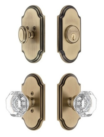 Grandeur Hardware - Arc Short Plate Entry Set with Chambord Crystal Knob in Vintage Brass - ASPEXTCCK - 885341