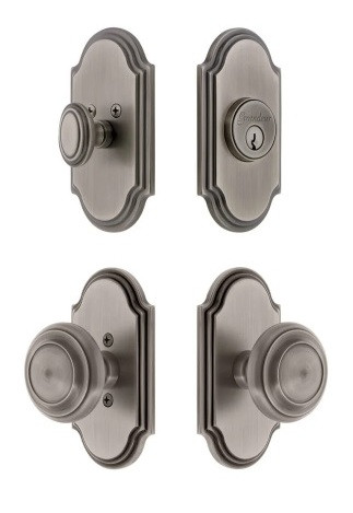Grandeur Hardware - Arc Short Plate Entry Set with Circulaire Knob in Antique Pewter - ASPEXTCIK - 885360