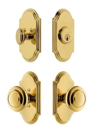 Grandeur Hardware - Arc Short Plate Entry Set with Circulaire Knob in Lifetime Brass - ASPEXTCIK - 885361