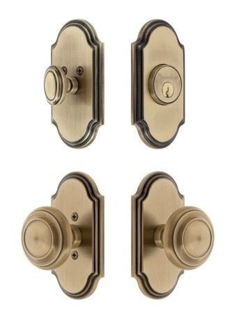 Grandeur Hardware - Arc Short Plate Entry Set with Circulaire Knob in Vintage Brass - ASPEXTCIK - 885365