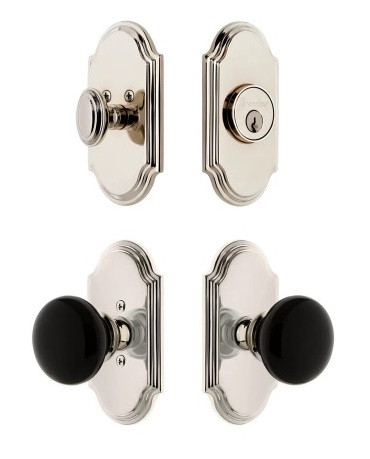 Grandeur Hardware - Arc Short Plate Entry Set with Coventry Knob in Polished Nickel - ASPEXTCOK - 885380