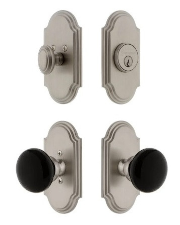 Grandeur Hardware - Arc Short Plate Entry Set with Coventry Knob in Satin Nickel - ASPEXTCOK - 885381